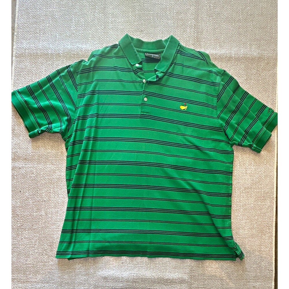 Masters Collection Golf Polo Shirt Mens XL Green Striped Mercerized Pima Cotton